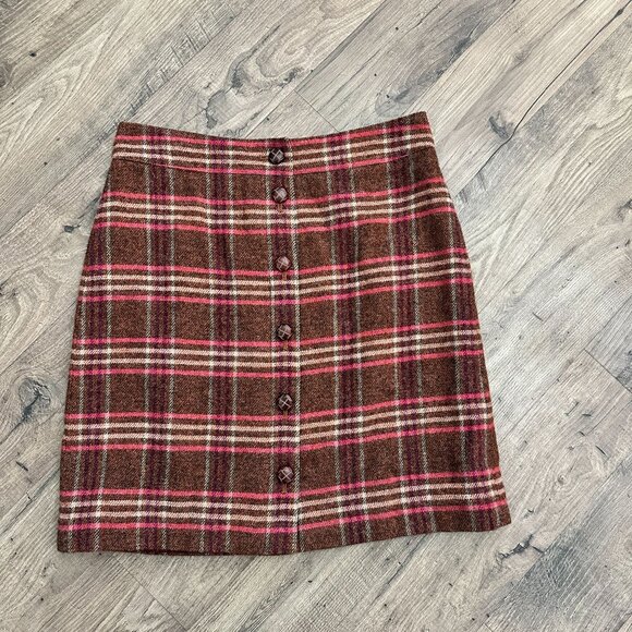 Talbots Plaid Wool Skirt With Lining Womens Size 6 Brown Pink Button Front - Picture 3 of 9